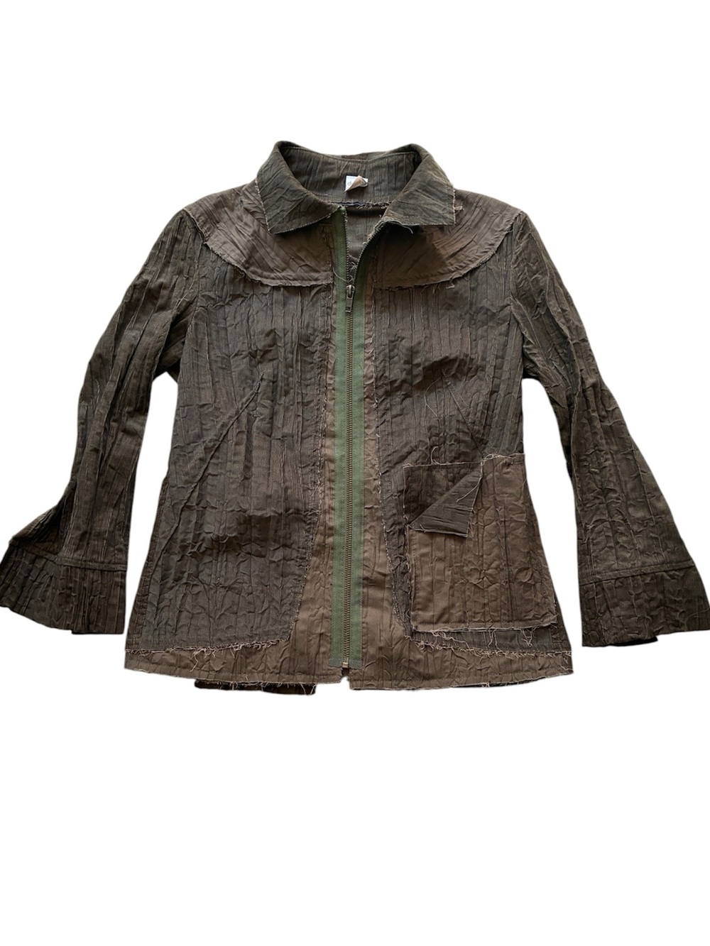 Dagg & Stacey Women's Brown Green Zip Front Jacket with Bell Sleeves Size XS/S